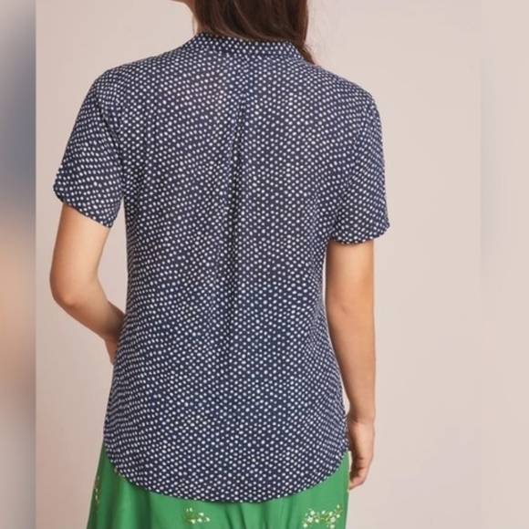 Anthropologie Cloth & Stone Dana Navy Polka Dot Classic Buttondown Blouse Small - Picture 2 of 6